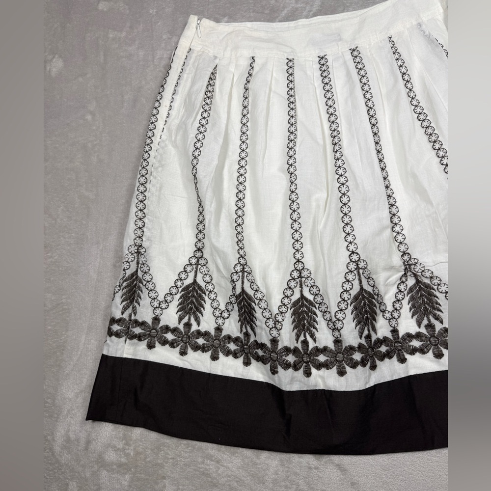 Ann Taylor Factory Boho A Line Cotton Embroidered Floral White Brown Skirt 0 - Picture 12 of 15